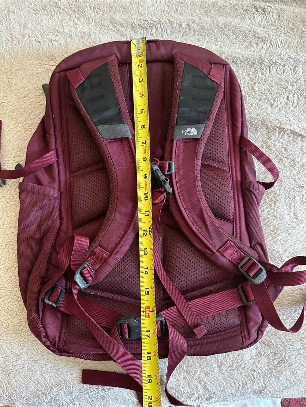 The North Face Maroon Backpack with Gray Accents
